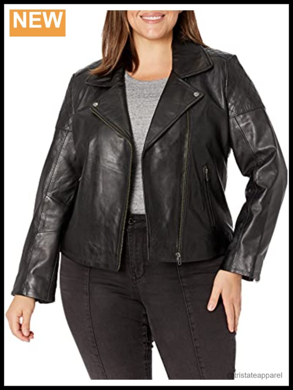 Genuine Leather Moto Jacket Asymmetrical Zip Quilted Long Sleeve